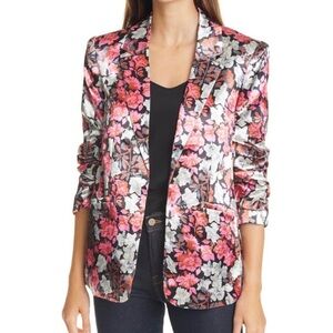 NWT😍CINQ À SEPT BLK/Multi Kylie Jacket Satin Blazer, Black/Multi Floral | Sz 6